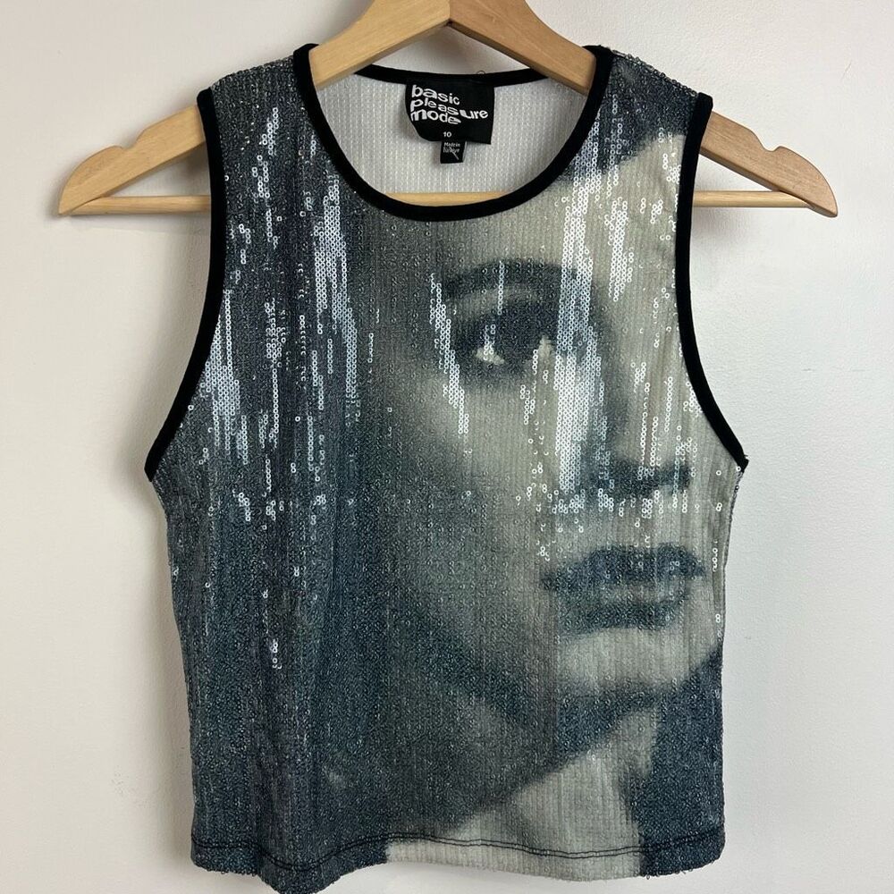 Basic Pleasure Mode Women’s 10 Sequin Women’s Face Print Tank Top Shirt Street